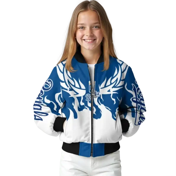 personalized kansas city royals winged blaze royal blue white bomber jacket top rated