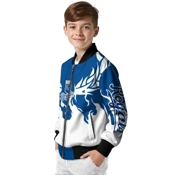personalized kansas city royals winged blaze royal blue white bomber jacket trendy