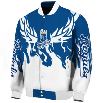 personalized kansas city royals winged blaze royal blue white varsity jacket best selling