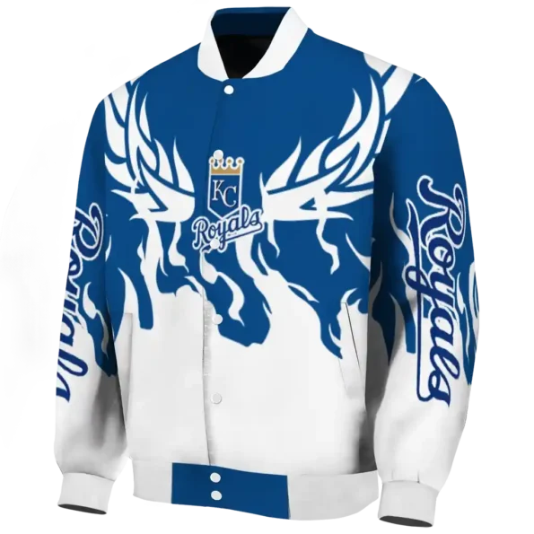 personalized kansas city royals winged blaze royal blue white varsity jacket best selling