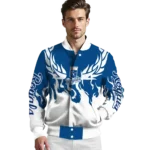 personalized kansas city royals winged blaze royal blue white varsity jacket best selling