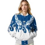 personalized kansas city royals winged blaze royal blue white varsity jacket best selling