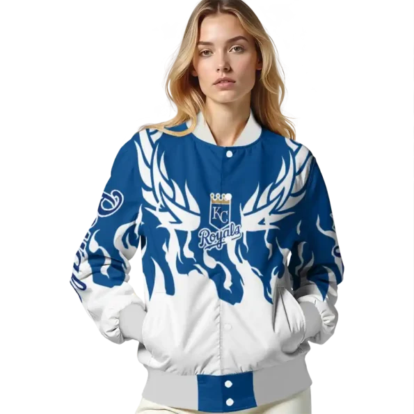 personalized kansas city royals winged blaze royal blue white varsity jacket latest model
