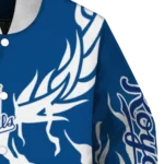 personalized kansas city royals winged blaze royal blue white varsity jacket best selling