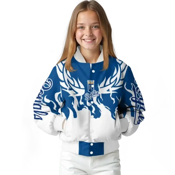 personalized kansas city royals winged blaze royal blue white varsity jacket top rated