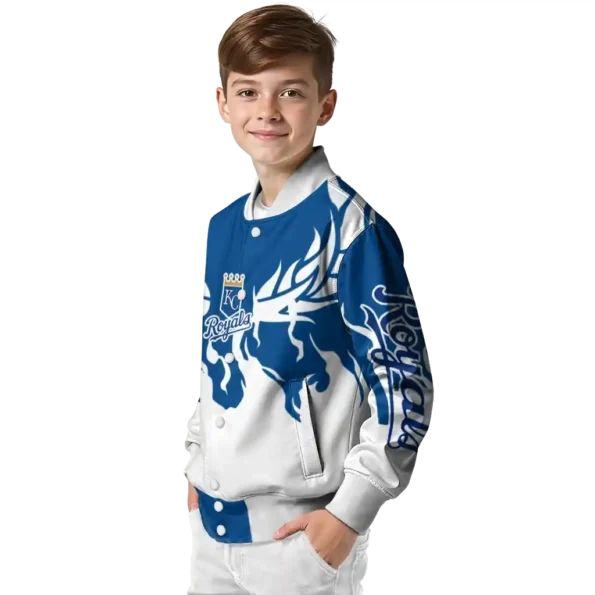 personalized kansas city royals winged blaze royal blue white varsity jacket trendy