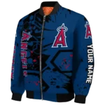 personalized los angeles angels hexagon cluster blue black bomber jacket best selling