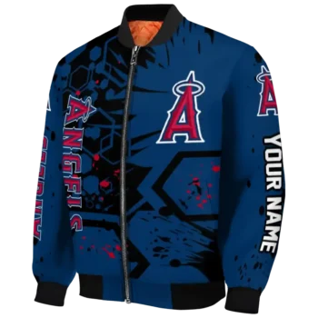 personalized los angeles angels hexagon cluster blue black bomber jacket best selling