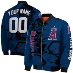 personalized los angeles angels hexagon cluster blue black bomber jacket best selling