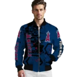personalized los angeles angels hexagon cluster blue black bomber jacket best selling