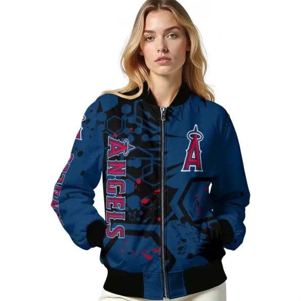 personalized los angeles angels hexagon cluster blue black bomber jacket latest model