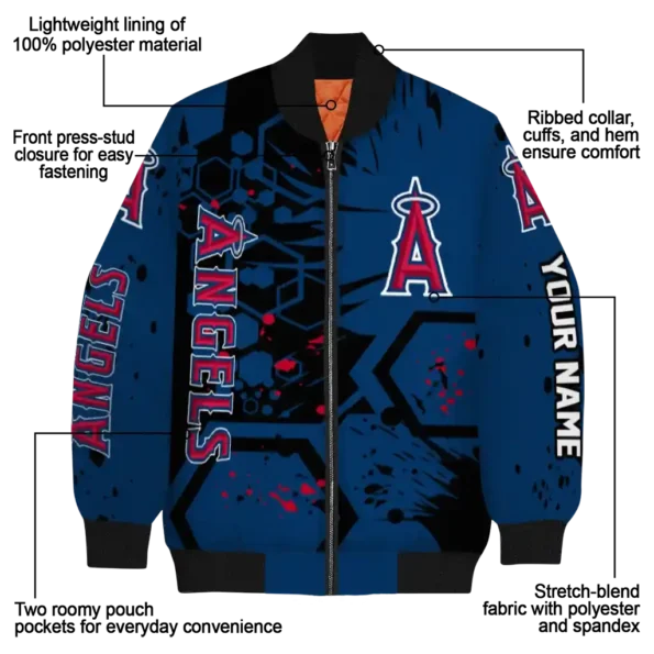 personalized los angeles angels hexagon cluster blue black bomber jacket new arrival