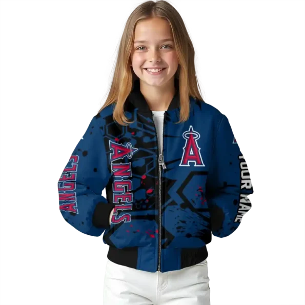 personalized los angeles angels hexagon cluster blue black bomber jacket top rated