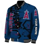 personalized los angeles angels hexagon cluster blue black varsity jacket best selling