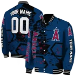 personalized los angeles angels hexagon cluster blue black varsity jacket best selling