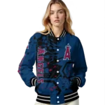 personalized los angeles angels hexagon cluster blue black varsity jacket best selling
