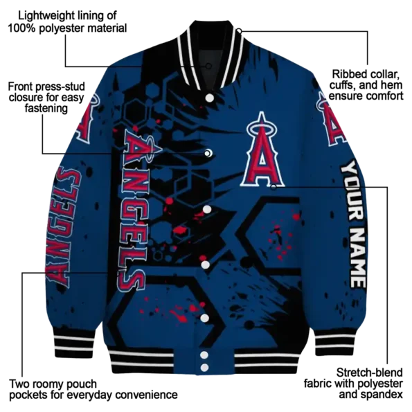 personalized los angeles angels hexagon cluster blue black varsity jacket new arrival