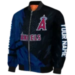 personalized los angeles angels hexagon mesh blue black bomber jacket best selling