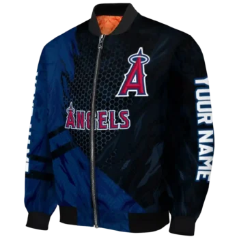 personalized los angeles angels hexagon mesh blue black bomber jacket best selling