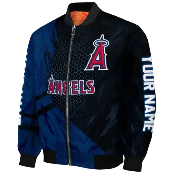 personalized los angeles angels hexagon mesh blue black bomber jacket best selling