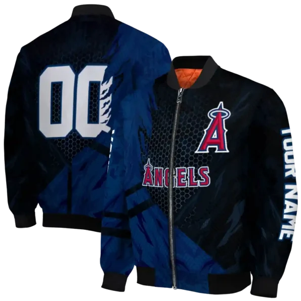 personalized los angeles angels hexagon mesh blue black bomber jacket fashion forward