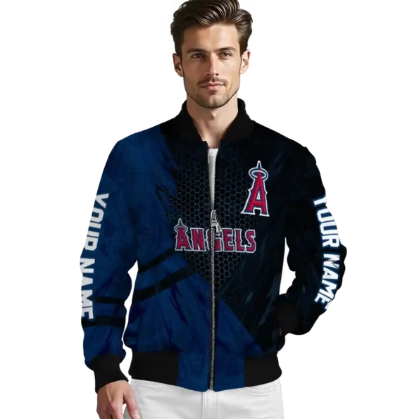 personalized los angeles angels hexagon mesh blue black bomber jacket high quality