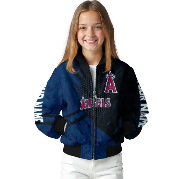 personalized los angeles angels hexagon mesh blue black bomber jacket top rated