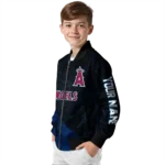 personalized los angeles angels hexagon mesh blue black bomber jacket best selling