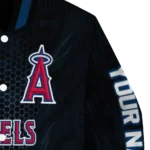 personalized los angeles angels hexagon mesh blue black varsity jacket best selling