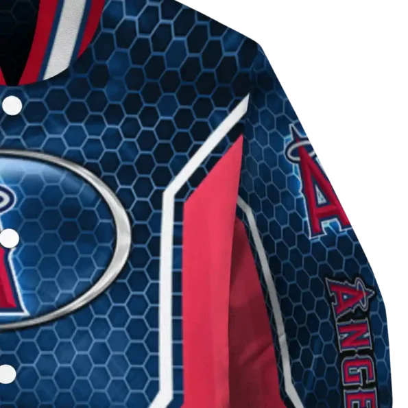 personalized los angeles angels power plate blue varsity jacket premium grade