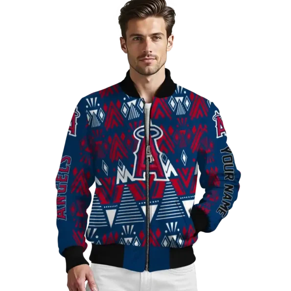 personalized los angeles angels pyramid shapes blue bomber jacket high quality
