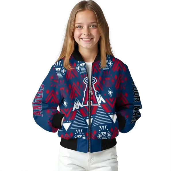 personalized los angeles angels pyramid shapes blue bomber jacket top rated