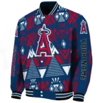 personalized los angeles angels pyramid shapes blue varsity jacket best selling