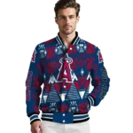personalized los angeles angels pyramid shapes blue varsity jacket best selling