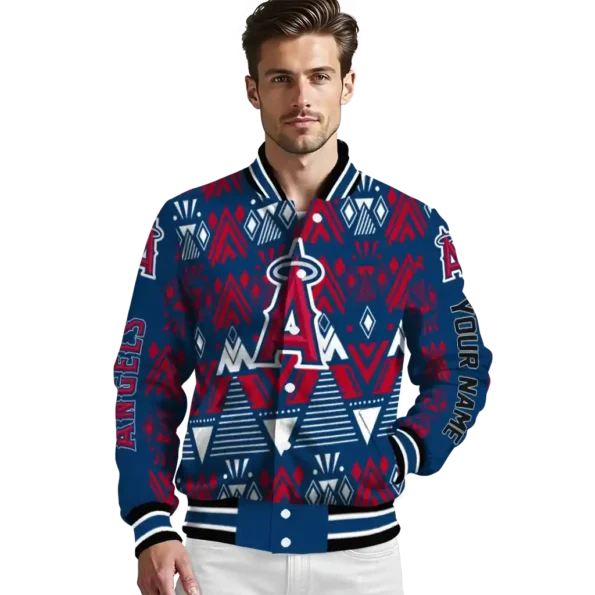 personalized los angeles angels pyramid shapes blue varsity jacket high quality