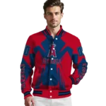 personalized los angeles angels spider mark blue red crocs varsity jacket best selling