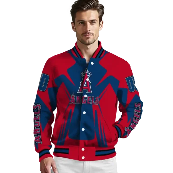 personalized los angeles angels spider mark blue red crocs varsity jacket high quality