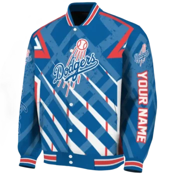 personalized los angeles dodgers chevron angles blue varsity jacket best selling