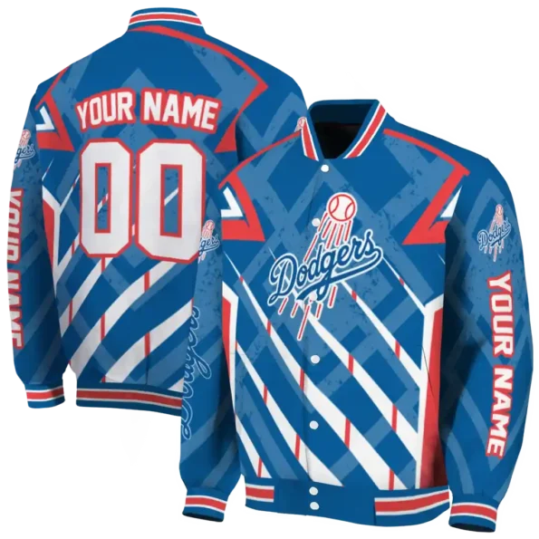 personalized los angeles dodgers chevron angles blue varsity jacket fashion forward
