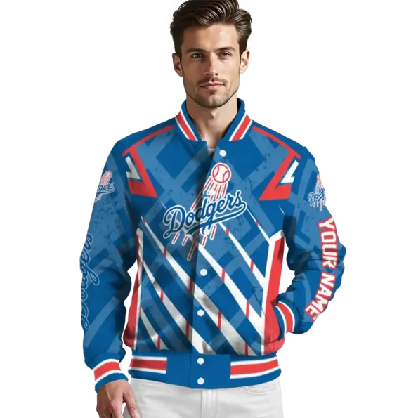 personalized los angeles dodgers chevron angles blue varsity jacket high quality