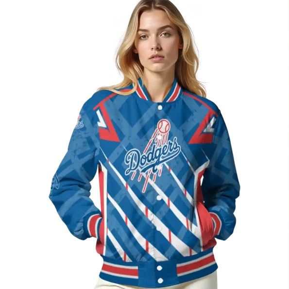personalized los angeles dodgers chevron angles blue varsity jacket latest model