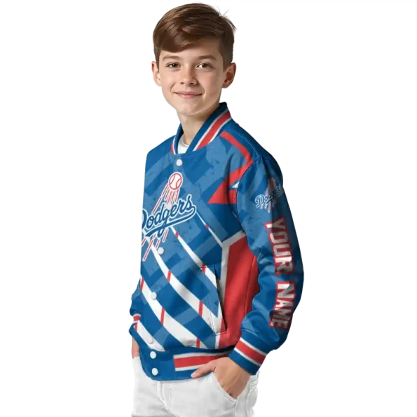 personalized los angeles dodgers chevron angles blue varsity jacket trendy