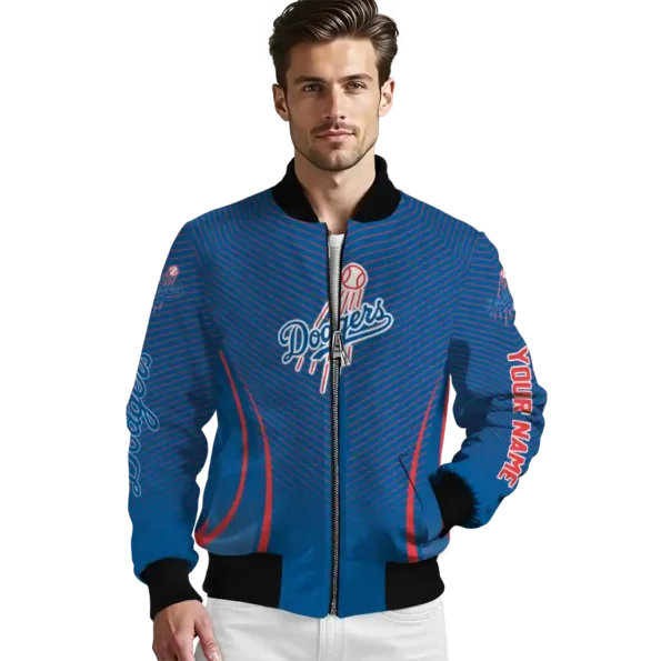 personalized los angeles dodgers chevron arrow blue bomber jacket high quality