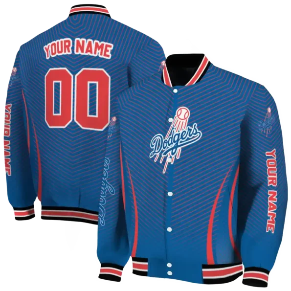 personalized los angeles dodgers chevron arrow blue varsity jacket fashion forward