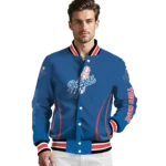 personalized los angeles dodgers chevron arrow blue varsity jacket best selling