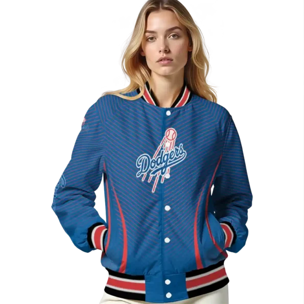 personalized los angeles dodgers chevron arrow blue varsity jacket latest model