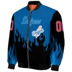 personalized los angeles dodgers flame border blue black bomber jacket best selling