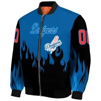 personalized los angeles dodgers flame border blue black bomber jacket best selling