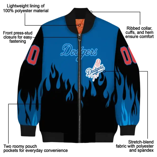 personalized los angeles dodgers flame border blue black bomber jacket new arrival