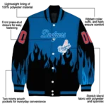 personalized los angeles dodgers flame border blue black varsity jacket best selling